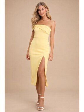 Lulu's Pale Yellow One-Shoulder Midi Dress